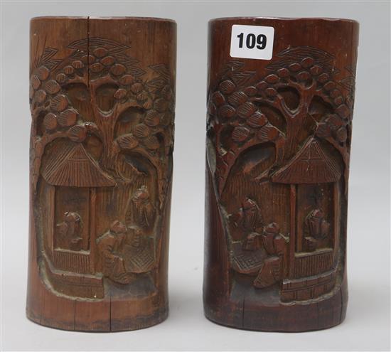 Two Chinese carved bamboo brush pots